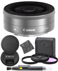 Canon EF-M 22mm f/2 STM: Mirrorless Lens (Silver) (9808B002) + AOM Pro Starter Bundle Kit - International Version (1 Year AOM Warranty)