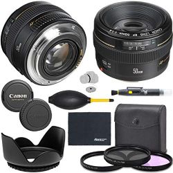 Canon EF 50mm f/1.4 USM Lens (2515A003) + AOM Pro Starter Bundle Kit - International Version (1 Year AOM Warranty)