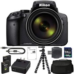 Nikon COOLPIX P900 Digital Camera: with 83x Optical Zoom and Built-in Wi-Fi(Black) + 64GB 1200X SDXC Card + 2 EN-EL23 Batteries + Case + Flexible Tripod + Pro Bundle