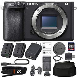 Sony Alpha a6400 Mirrorless: Digital Camera (Body Only ILCE-6400/B) with Sony NP-FW50 Battery, Spare FW50 Battery, 128GB SDXC 1200x Card, Reader, Case, AC Adapter Bundle Kit - International Version