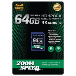 ZoomSpeed 64GB Ultra 4K High Speed Premium SDHC/XC Memory Card 120MB/S- Class 10