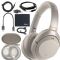 Sony WH-1000XM3 Wireless Noise-Canceling Over-Ear Headphones (Silver) WH1000XM3/S + AOM Bundle - International Version (1 Year AOM Warranty)