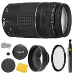 Canon EF 75-300mm f/4-5.6 III Lens + UV Filter + Collapsible Rubber Lens Hood + Lens Cleaning Pen + Lens Cap Keeper + Cleaning Cloth - 75-300mm III: DC Micromotor Lens - International Version