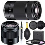 Sony E 50mm f/1.8 OSS Lens (SEL50F18) + Sony E 55-210mm f/4.5-6.3 OSS Lens (SEL55210) (Black) + AOM Pro Starter Combo - International Version (1 Year AOM Warranty)