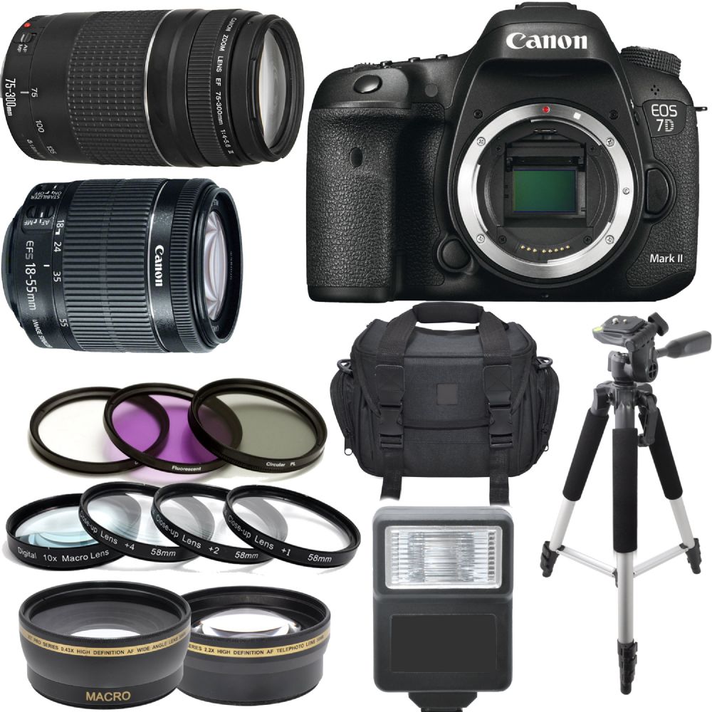 Reductor medaillewinnaar neutrale Canon EOS 7D Mark II Body W/ 18-55mm IS STM 75-300mm III 64GB Kit  7DII185575300KIT