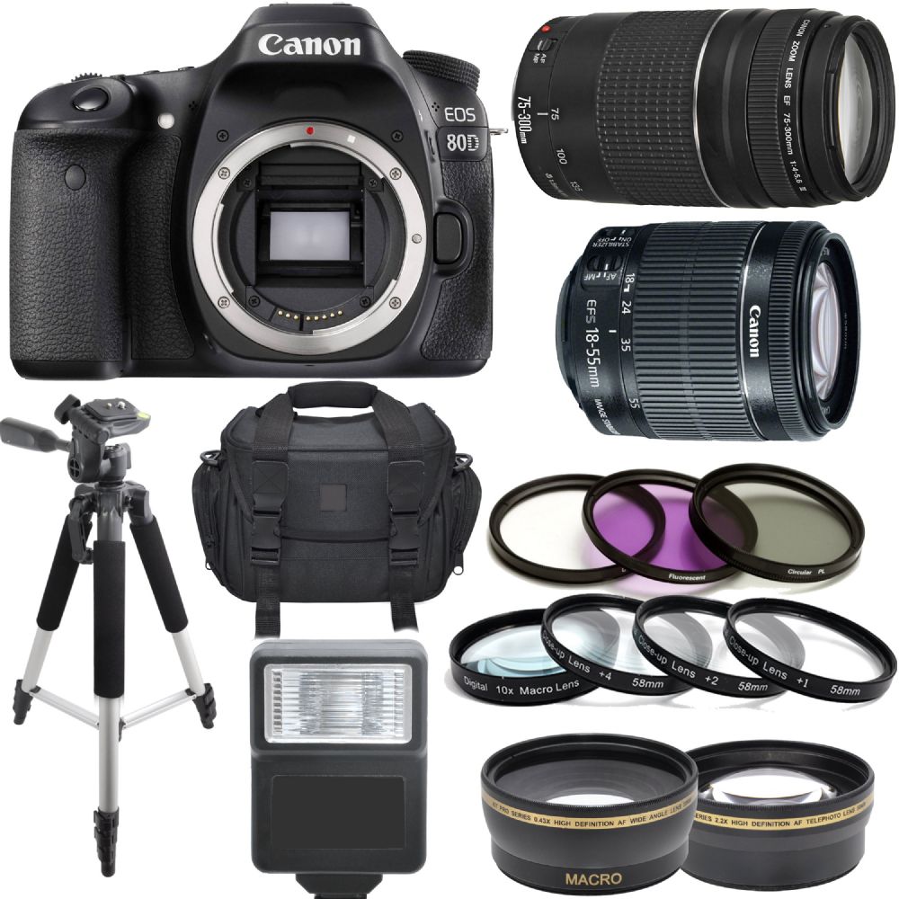 Canon EOS Rebel 2000D DSLR Camera with 18-55mm is II Lens Bundle + Canon EF  75-300mm f/4-5.6 III Lens and 500mm Preset Lens + 64GB Memory + Padded