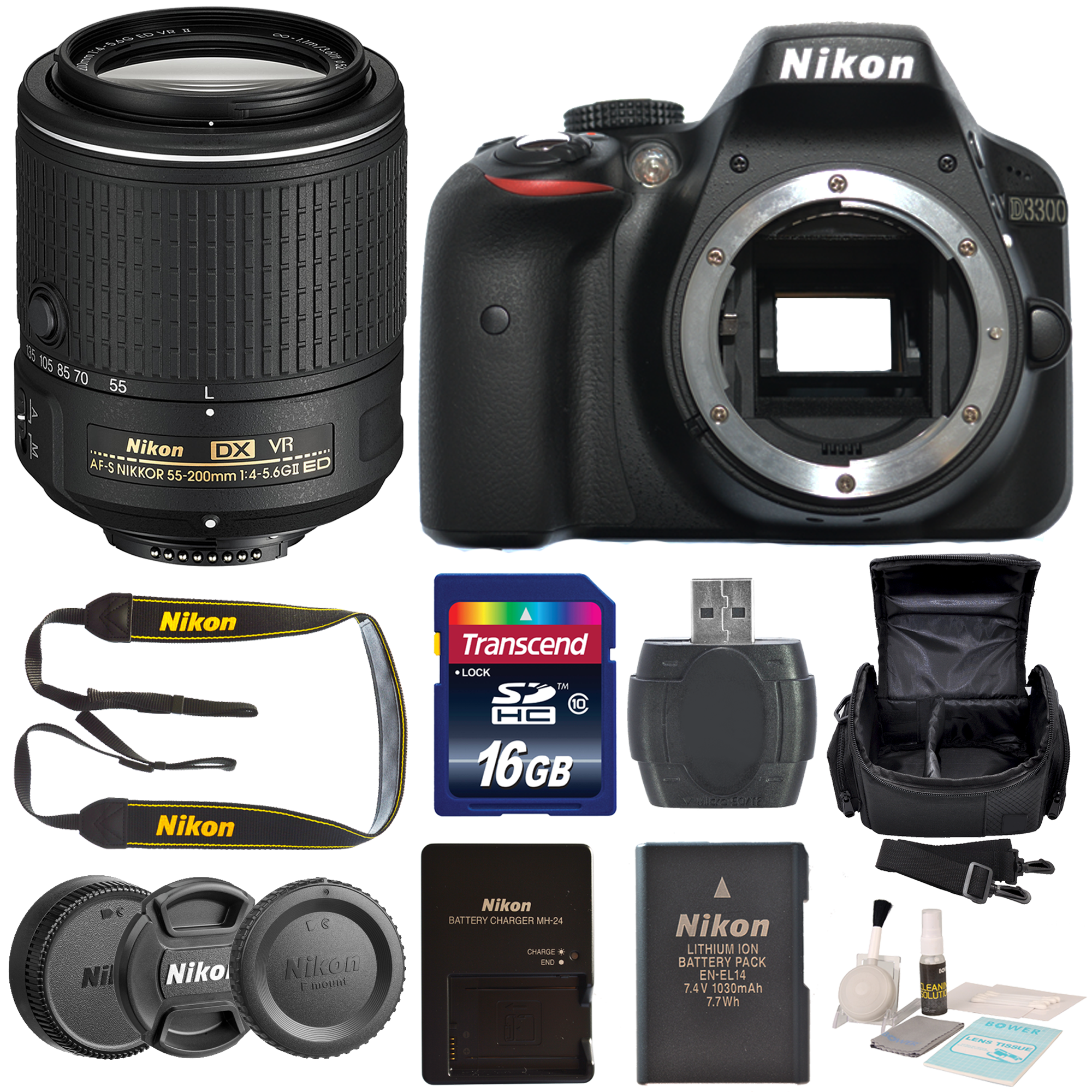 Nikon D3200 DX-format DSLR Kit W/ 18-55mm DX VR Zoom Lens  Black  16GB Deluxe Bundle