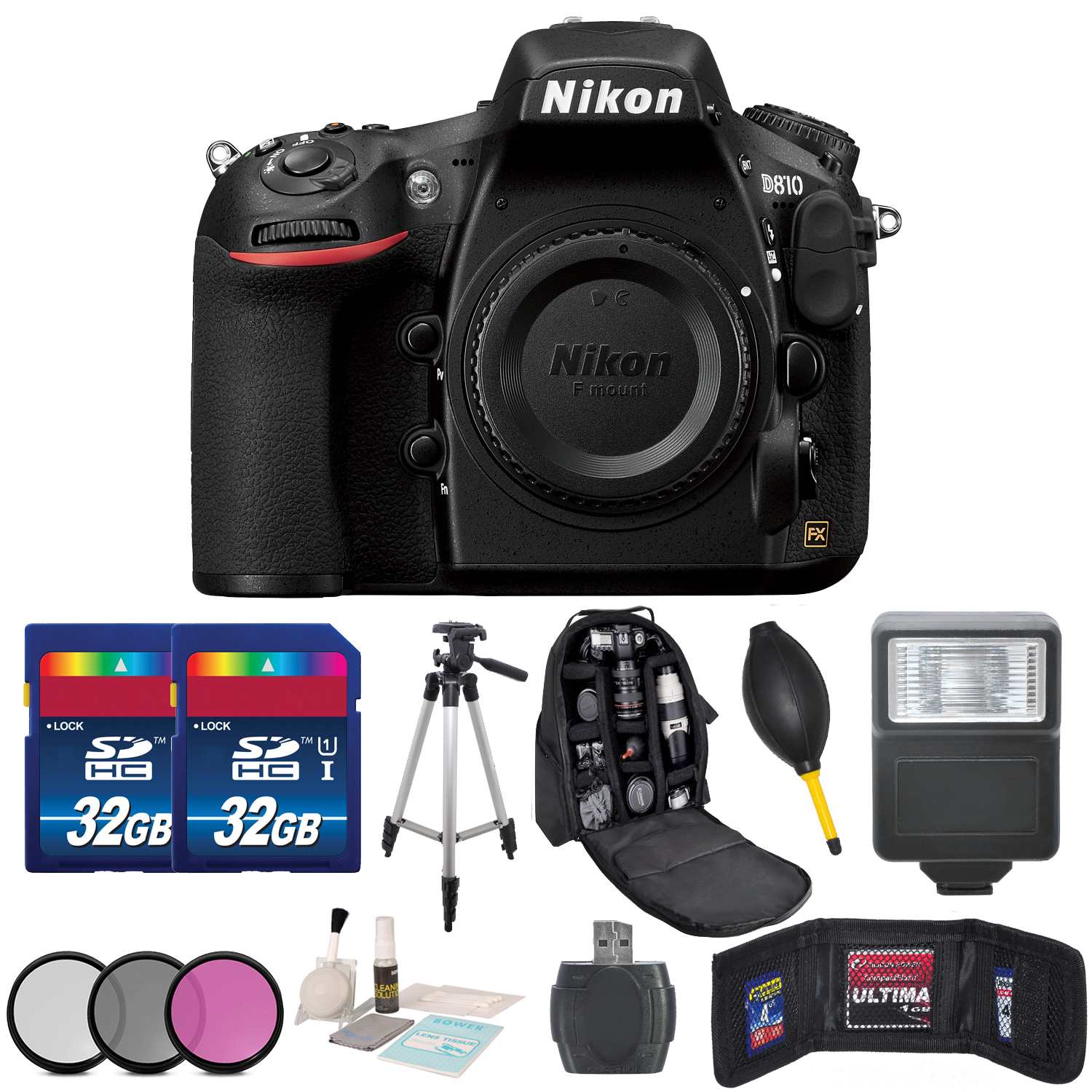 Nikon D810 DSLR Camera Kit + Body + Accessory 64GB Bundle DSLR810KIT30