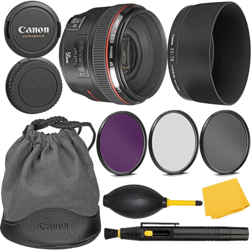 Canon Ef 50mm F 1 2l Usm Lens With Es 78 Hood Lp1214 Case Pro Kit 5012lkit