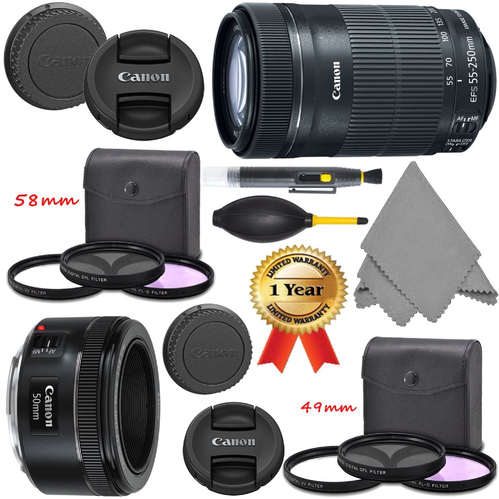 Canon Ef 50mm F 1 8 Stm Lens 0570c002 Ef S 55 250mm F 4 5 6 Is Stm Lens 8546b002 Aom Pro Kit International Version 1 Year Aom Warranty