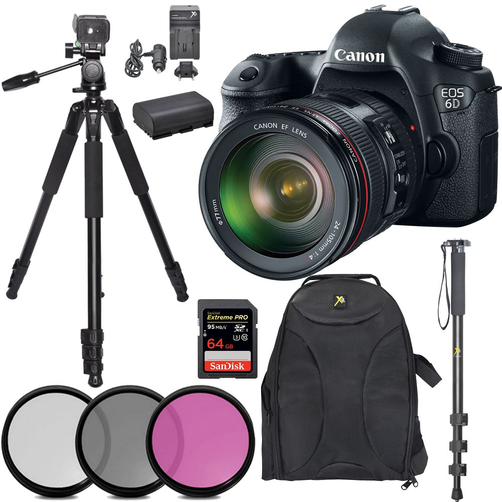 Canon EOS 6D Body W/ 24-105mm Tripod 64GB Kit cneos6dkit
