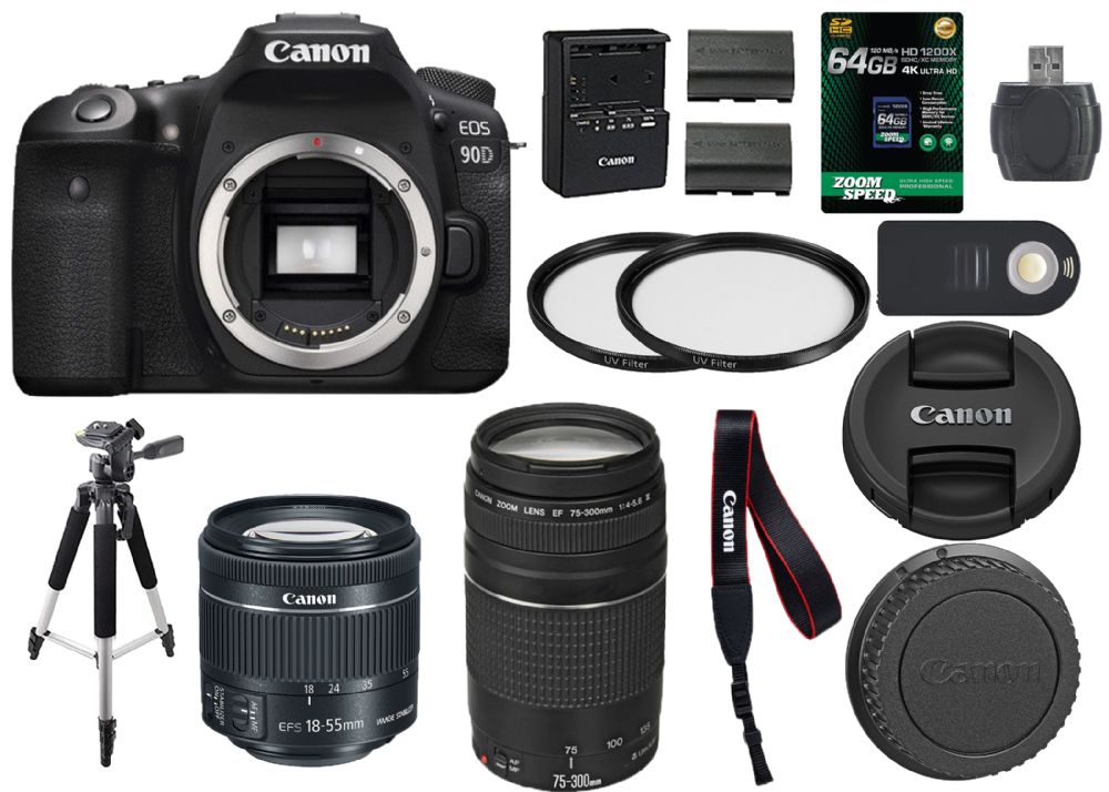 Canon EOS 90D Digital SLR Camera + 18-55mm STM + Canon 75-300mm 