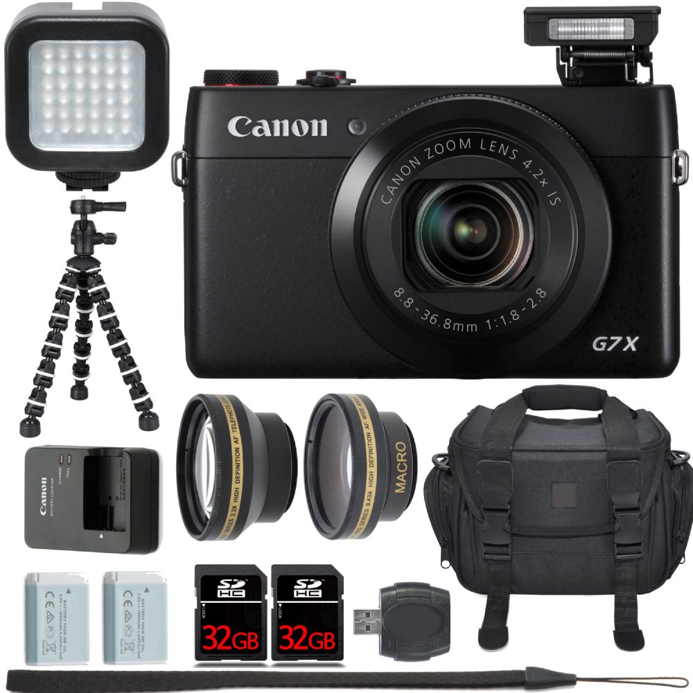 Surichinmoi isolatie Langwerpig Canon PowerShot G7 X Digital Camera + 2 Lenses, 64GB, LED, Tripod  CNG7XLENSES