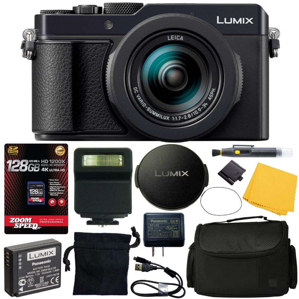 Panasonic Lumix DCLX100 II Digital Camera (Black) (DCLX100M2) + 128GB 4K AOM Pro Kit
