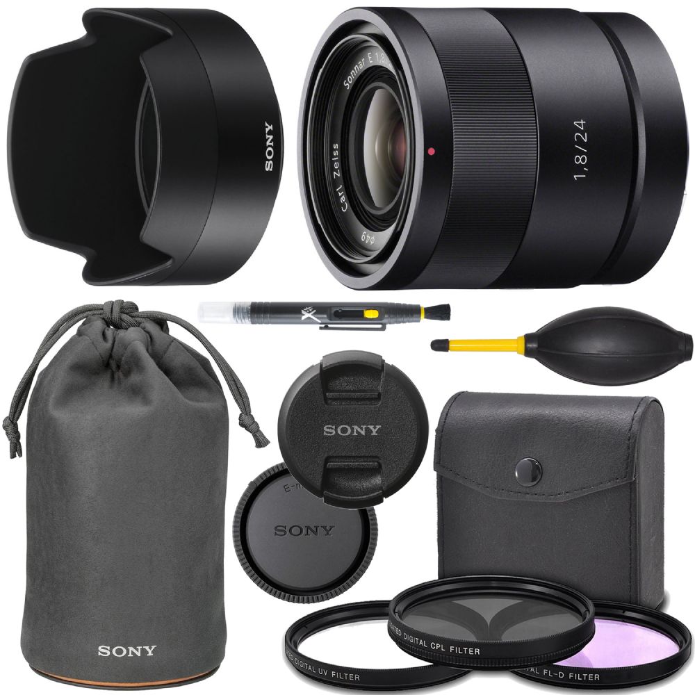 Sony E 24mm f1.8 SEL24F18Z: Sony Sonnar T E 24mm f/1.8 ZA Lens + AOM Pro  Kit Combo Bundle - International Version (1 Year AOM Warranty)