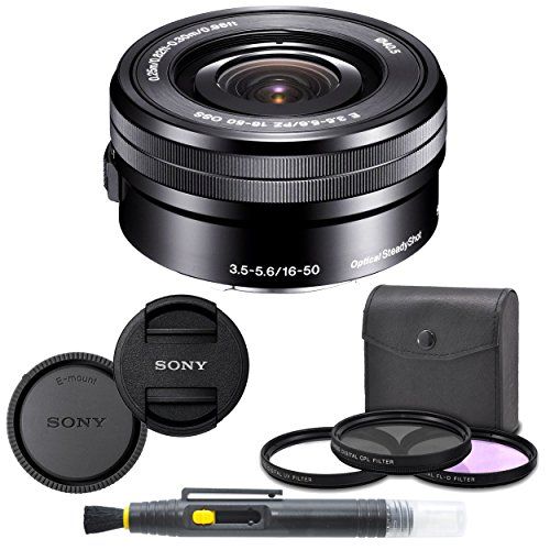 Sony SELP1650 16-50mm Power Zoom Lens (Black) + 8PC Kit Includes 3 Piece  Filter Kit