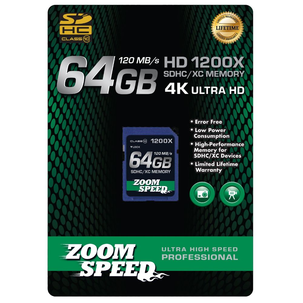 Soms vingerafdruk Onzin ZoomSpeed 64GB Ultra 4K High Speed Premium SDHC/XC Memory Card 120MB/S-  Class 10 SD64GBC10BL