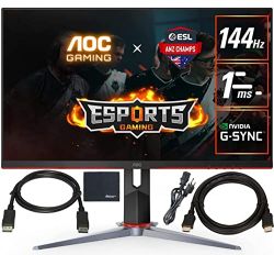 AOC 27G2 27" Frameless Gaming IPS Monitor, FHD 1080P, 1ms 144Hz, Adaptive-Sync, Height Adjustable + HDMI Cable + DisplayPort Cable + ZoomSpeed Cleaning Cloth Monitor Bundle