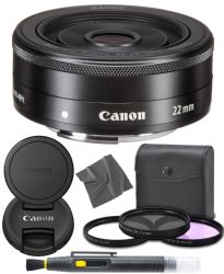 Canon EF-M 22mm f/2 STM: Mirrorless Lens (5985B002) + AOM Pro Starter Bundle Kit - International Version (1 Year AOM Warranty)