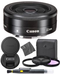 Canon EF-M 22mm f/2 STM: Mirrorless Lens (5985B002) + AOM Pro Starter Bundle Kit - international Version (1 Year AOM Warranty)