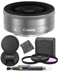 Canon EF-M 22mm f/2 STM: Mirrorless Lens (Silver) (9808B002) + AOM Pro Starter Bundle Kit - international Version (1 Year AOM Warranty)