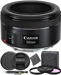 Canon EF 50mm f1.8 STM: (0570C002) Nifty Fifty EF 50 mm f/1.8 Stepper Motor Full Frame Prime Lens + AOM Pro Starter Kit - International Version (1 Year AOM Warranty)