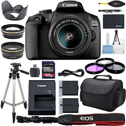 Canon EOS 2000D / Rebel T7 DSLR Camera w/ 18-55mm F/3.5-5.6 Lens + 128GB Memory,Case, Tripod and More - AOM Pro Bundle Kit (22 PCS) - International Version