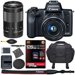 Canon EOS M50: 4K Mirrorless Digital Camera with 15-45mm & 55-200mm STM Lenses (Black) (2680C011) + 128GB AOM Pro Kit: International Version (1 Year AOM Warranty)