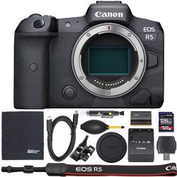 Canon EOS R5 Mirrorless Digital Camera (Body Only, 4147C002) + ZoomSpeed 128GB High Speed SDXC Memory Card + AOM Pro Bundle
