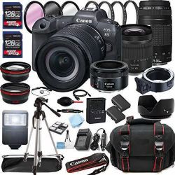 Canon EOS R5 Mirrorless Digital Camera with RF 24-105mm f/4-7.1 STM Lens + 75-300mm F/4-5.6 III Lens + 50mm f/1.8 STM Lens + 128GB Memory + Case + Tripod + Filters