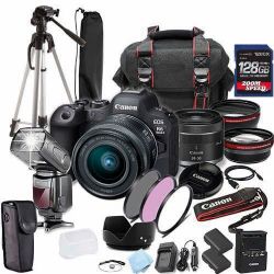 Canon EOS R6 Mark II with 24-50mm + 128GB Extreme Speed Card, Camera Case, Tripod, Cord for Canon TTL Speedlite, Spare Battery, Filter Kit, and More