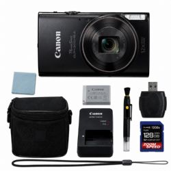 Canon PowerShot ELPH 360 HS A Digital Camera (Black) + 128GB AOM Pro Kit