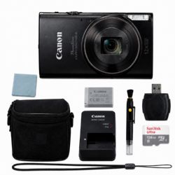Canon PowerShot ELPH 360 HS A Digital Camera (Black) + 128GB AOM Pro Kit