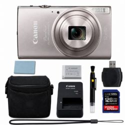 Canon PowerShot ELPH 360 HS A Digital Camera (Silver) + 128GB AOM Pro Kit