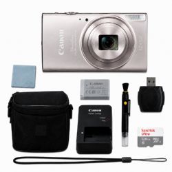 Canon PowerShot ELPH 360 HS A Digital Camera (Silver) + 128GB AOM Pro Kit