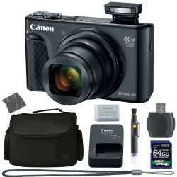 Canon PowerShot SX740 HS Digital Camera (Black) (2955C001) + 64GB 4K AOM Pro Kit