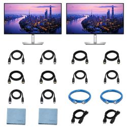 Dell UltraSharp U2725QE 27 Inch 4K UHD IPS Black Monitor with 120Hz and Thunderbolt 4 DisplayPort Cable + ZoomSpeed HDMI Cable + USB-C Cable + Zoomspeed Ethernet Cable+ AOM Microfiber Cloth 2 PACK
