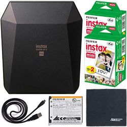 Fujifilm instax Share Smartphone Printer SP-3 (Black - 16558126) + Fujifilm Instax Mini Twin Pack Instant Film (40 Shots) + AOM Microfiber Cloth Bundle Kit