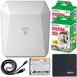 Fujifilm instax Share Smartphone Printer SP-3 (White - 16558085) + Fujifilm instax Mini Twin Pack instant Film (40 Shots) + AOM Microfiber Cloth Bundle Kit