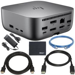 HP Thunderbolt 4 Ultra 180W G6 Dock (9X481UT#ABA) + ZoomSpeed 6-ft DisplayPort Cable + ZoomSpeed 6-ft HDMI Cable + ZoomSpeed 6-ft Ethernet Cable + AOM Microfiber Cleaning Cloth