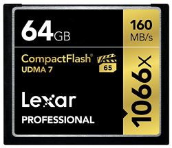 Lexar Professional 1066x 64GB VPG-65 CompactFlash card (Up to 160MB/s Read) LCF64GCRBNA1066
