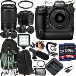 Nikon Z9 Mirrorless Camera with Nikon NIKKOR Z 24-50mm f/4-6.3 and NIKKOR Z DX 50-250mm f/4.5-6.3 VR Lens + 2pc 128 GB Memory + Video LED Light + Mic + More