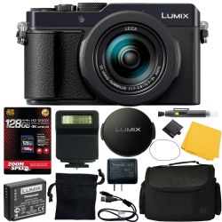 Panasonic Lumix DC-LX100 II Digital Camera (Black) (DC-LX100M2) + 128GB 4K AOM Pro Kit
