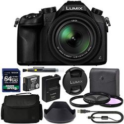 Panasonic Lumix DMC-FZ1000 Digital Camera: (Black) (PADMCFZ1000B) + 64GB AOM 4K Pro Kit