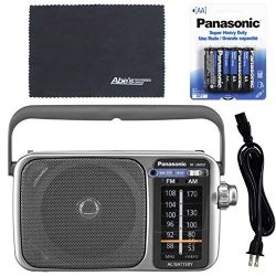 Panasonic RF-2400D / RF-2400 Portable FM/AM Radio with AFC Tuner + 4 X Panasonic AA Batteries + AOM Starter Bundle