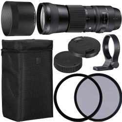 SIGMA 150-600mm f/5-6.3 DG OS HSM Contemporary Lens for Nikon F with 95mm UV and 95mm Polarizing Filer + Case + Collar C-PL AOM Starter Kit