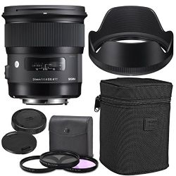 Sigma 24mm f/1.4 DG HSM Art Lens for Nikon F with AOM Starter Kit, Sigma Case, Hood, Ultraviolet Filter (UV) Polarizing Filter (CPL) Fluorescent Daylight Filter (FL-D)