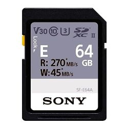 Sony 64GB SF-E Series UHS-II SDXC V30 Speed Class Rating Memory Card with 270 MB/s Read Speed and 45 MB/s Write Speed