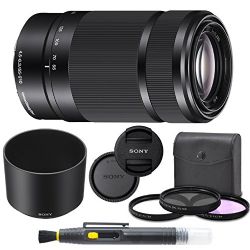 Sony E-Mount 55-210mm (Black) F 4.5-6.3 Lens for Sony E-Mount Cameras Bundle. Includes: Filter Kit, Cleaning Pen, Front and Rear Lens Caps and Original Sony Lens Hood