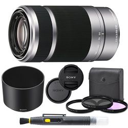Sony E 55-210mm f/4.5-6.3 OSS Lens (Silver) for Sony E-Mount Cameras Bundle. includes: Filter Kit, Cleaning Pen, Front and Rear Lens Caps and Original Sony Lens Hood
